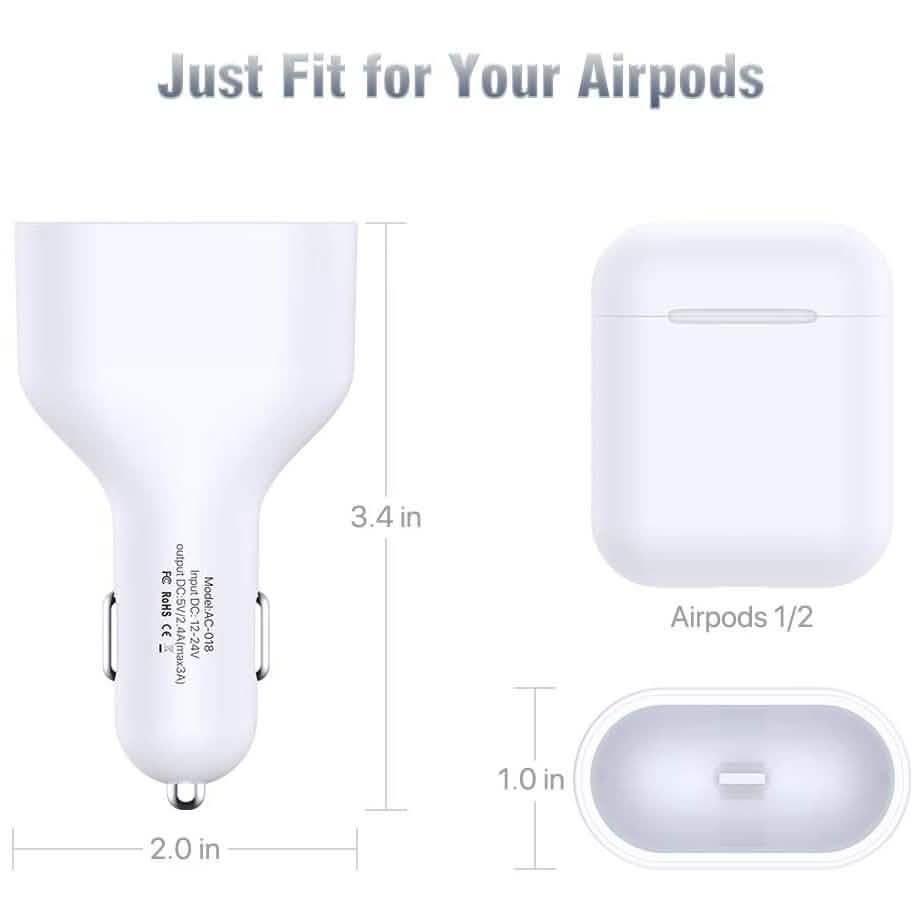 Poleet Car Charger With Charging Adapter for AirPods 1 and 2