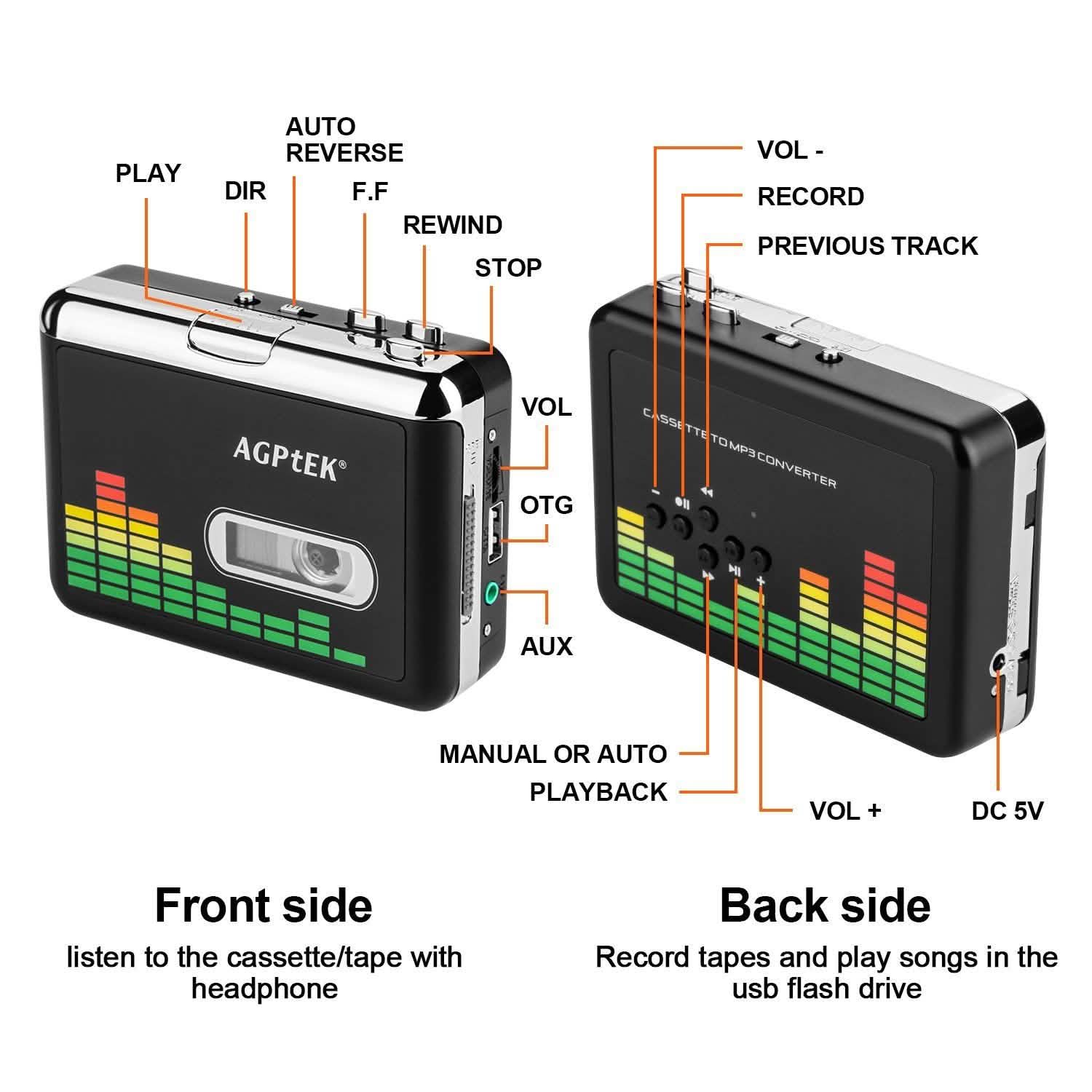 Portable Cassette Audio Music Player Tape-To-MP3 Converter Cassette Recorder