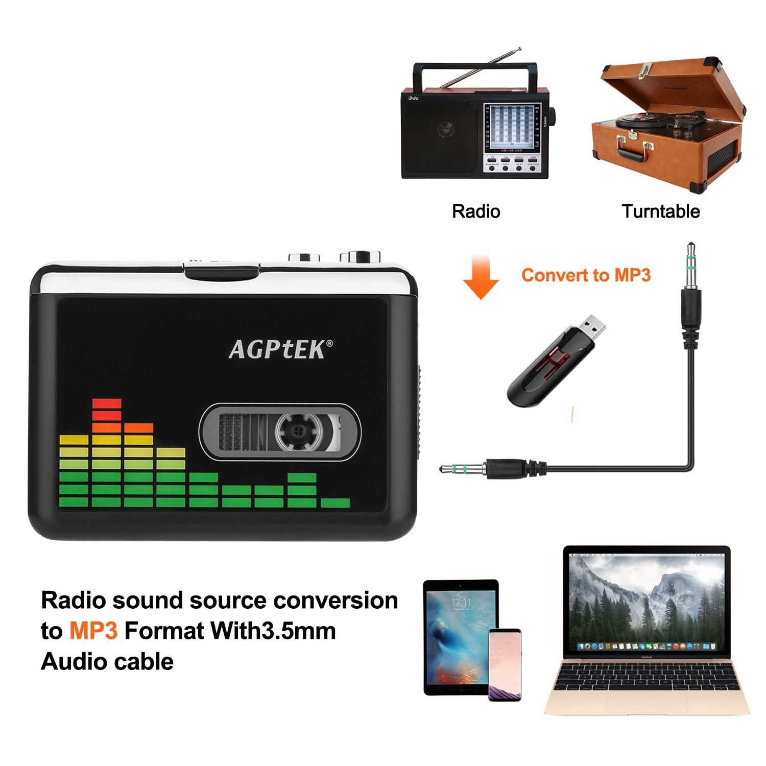 Portable Cassette Audio Music Player Tape-To-MP3 Converter Cassette Recorder