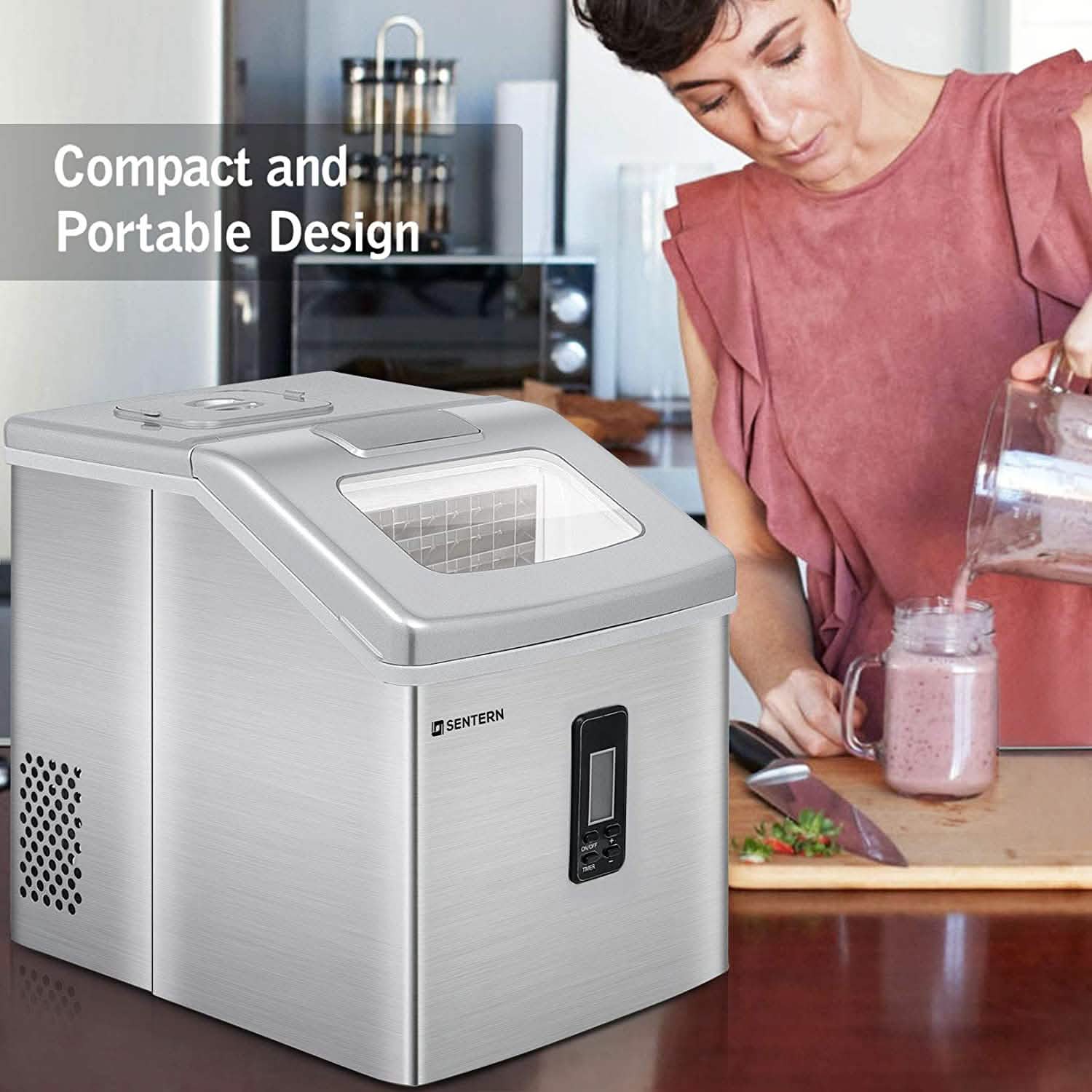 Portable Countertop Clear Ice Maker Stainless Steel Ice Maker