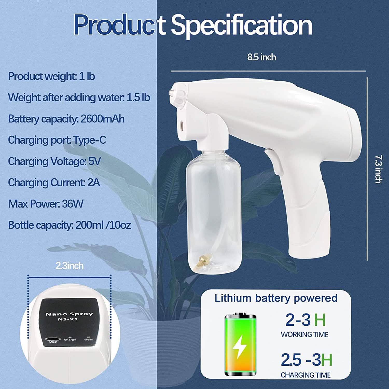 Portable Handheld Sprayer with Blue Light