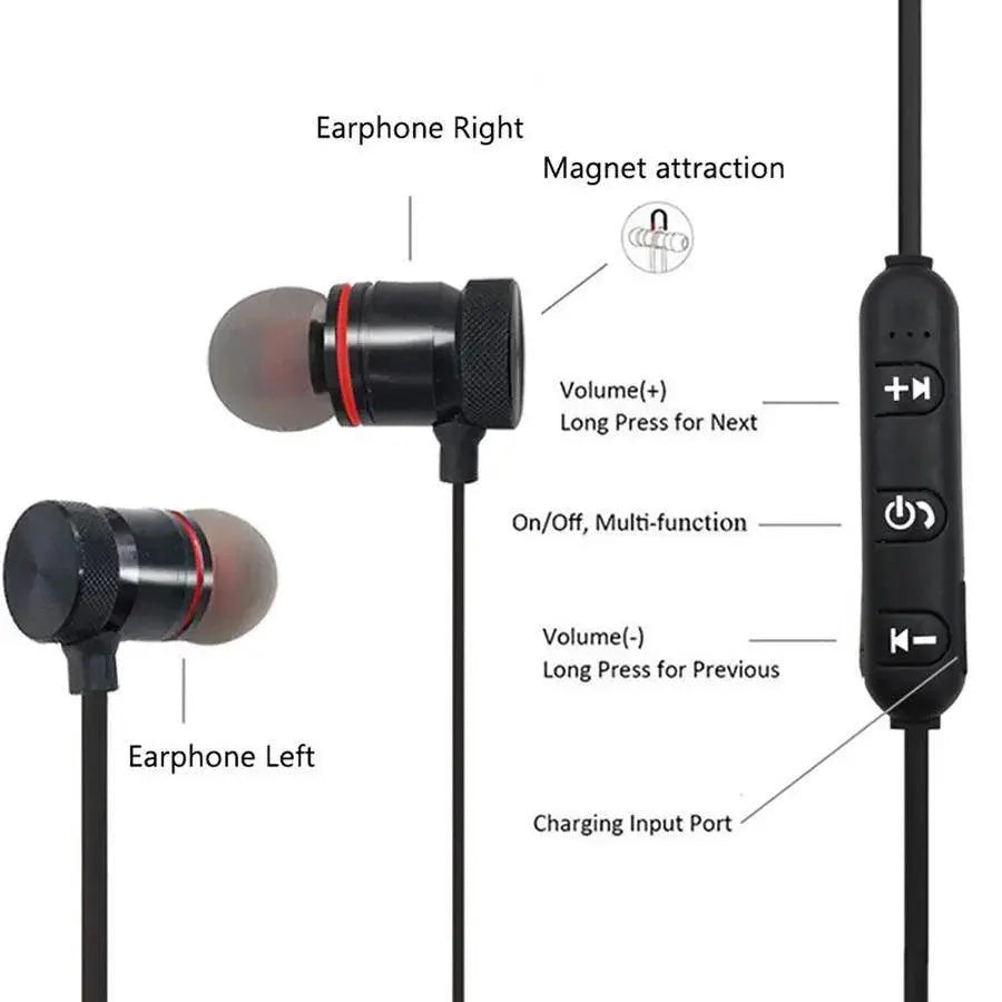Portable Magnetic Sport Bluetooth Wireless Stereo Earphones For Workout Gym Noise Cancelling Earphones