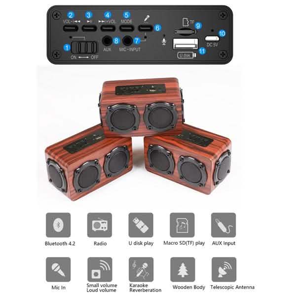 Portable Retro Wooden Wireless Bluetooth 4.2 Speaker