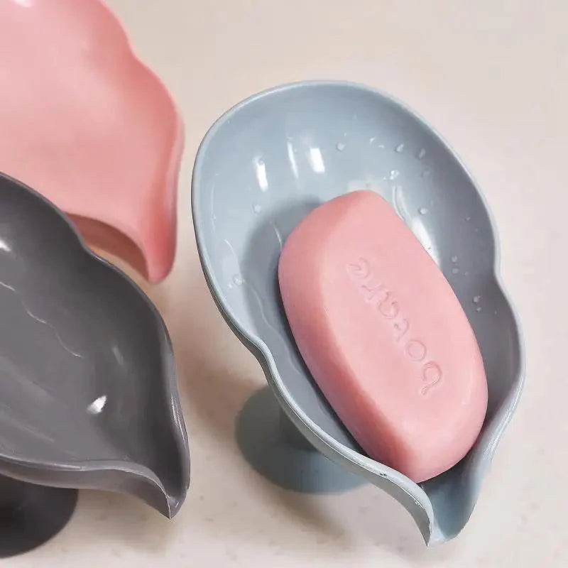 Portable Soap Dish Leaf Shape Soap Holder Leaf Shaped Soap Box Soap Dish For Bathroom Suction Cup Bathroom Storage For Soap Soap Dishes Sponge Container with Suction Cup Leaf Shape Self Draining for Bathroom Kitchen Sink