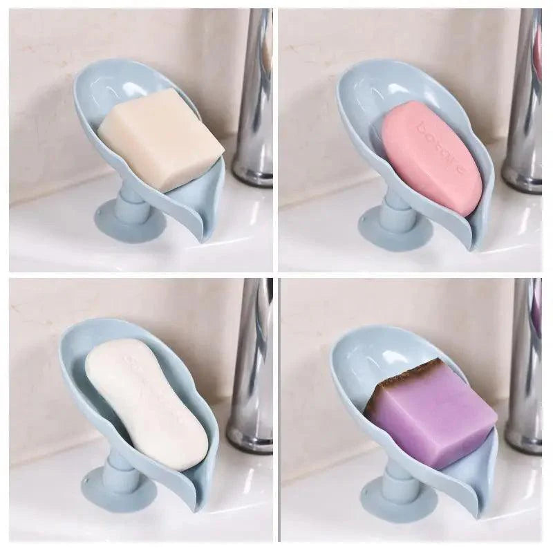 Portable Soap Dish Leaf Shape Soap Holder Leaf Shaped Soap Box Soap Dish For Bathroom Suction Cup Bathroom Storage For Soap Soap Dishes Sponge Container with Suction Cup Leaf Shape Self Draining for Bathroom Kitchen Sink