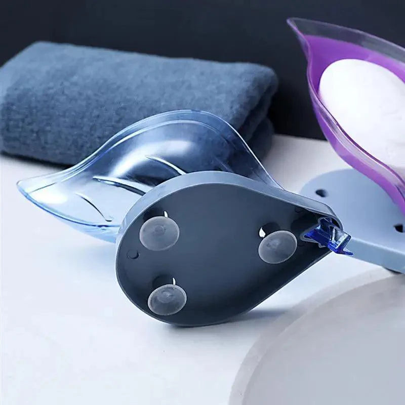 Portable Soap Dish Leaf Shape Soap Holder Leaf Shaped Soap Box Soap Dish For Bathroom Suction Cup Bathroom Storage For Soap Soap Dishes Sponge Container with Suction Cup Leaf Shape Self Draining for Bathroom Kitchen Sink