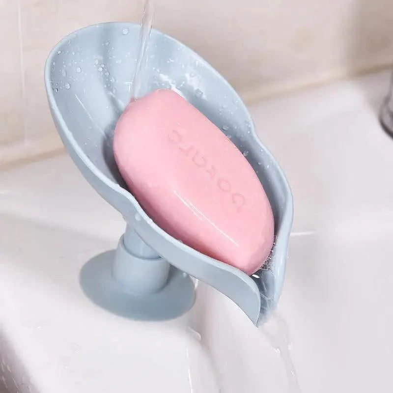 Portable Soap Dish Leaf Shape Soap Holder Leaf Shaped Soap Box Soap Dish For Bathroom Suction Cup Bathroom Storage For Soap Soap Dishes Sponge Container with Suction Cup Leaf Shape Self Draining for Bathroom Kitchen Sink
