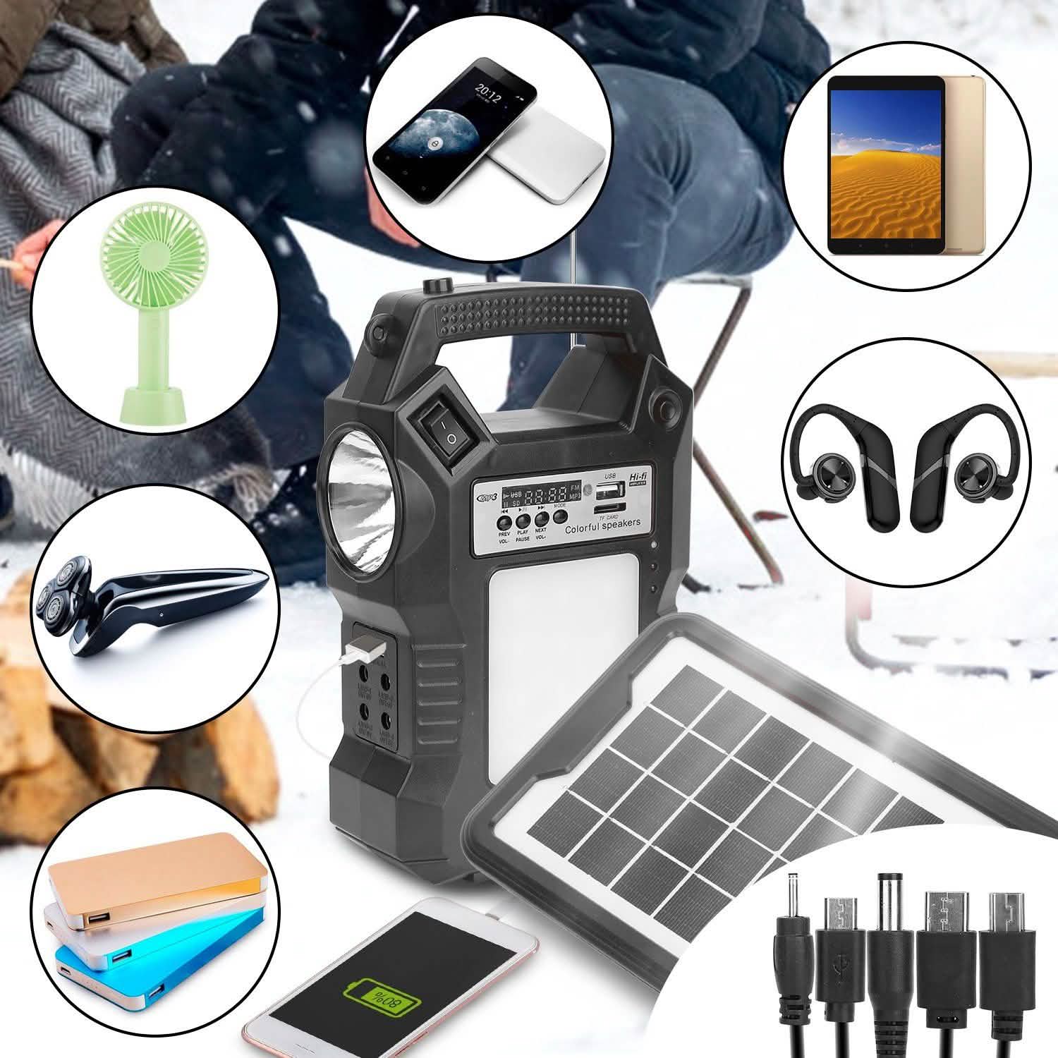 Portable Solar Power Station with Flashlight and 3 Lighting Bulbs