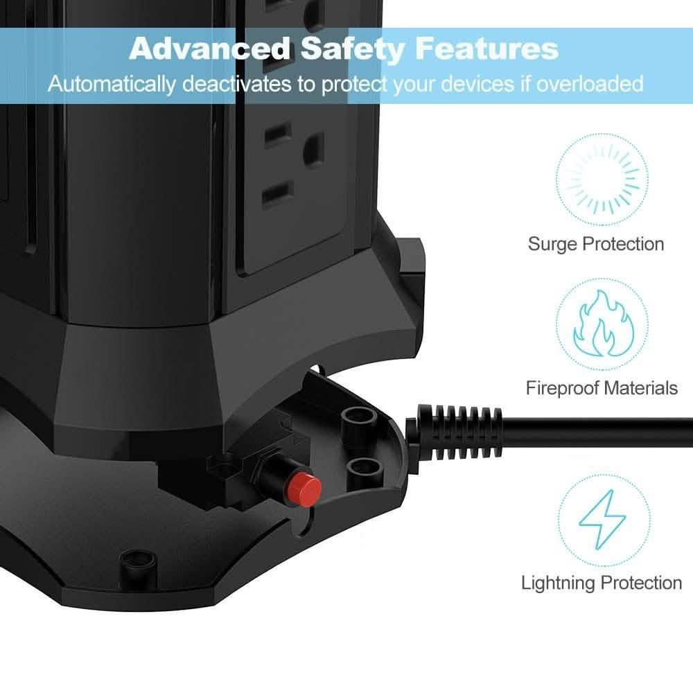 Power Strip Tower with 9 AC-Outlets and 4 USB Charging Ports Switch Control
