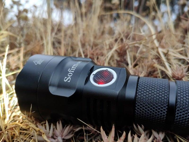 Powerful Flashlight Rechargeable Waterproof Searchlight Powerful Long Beam Distance LED Super Bright Flashlight Cree Torch with  Ramping Indicator USB Charger Super Bright Torch Best For Hiking Hunting Camping Outdoor Sport