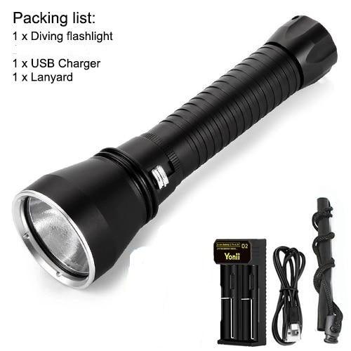 Powerful LED Rechargeable Dive Flashlight Cree Diving Flashlight Underwater Waterproof  High Lumen LED Scuba Diving  Torch Flashlight For Scuba Diving Underwater Torch