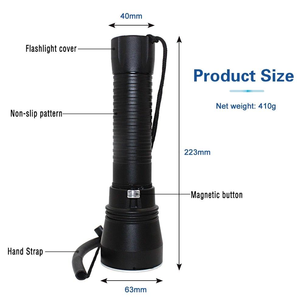 Powerful LED Rechargeable Dive Flashlight Cree Diving Flashlight Underwater Waterproof  High Lumen LED Scuba Diving  Torch Flashlight For Scuba Diving Underwater Torch