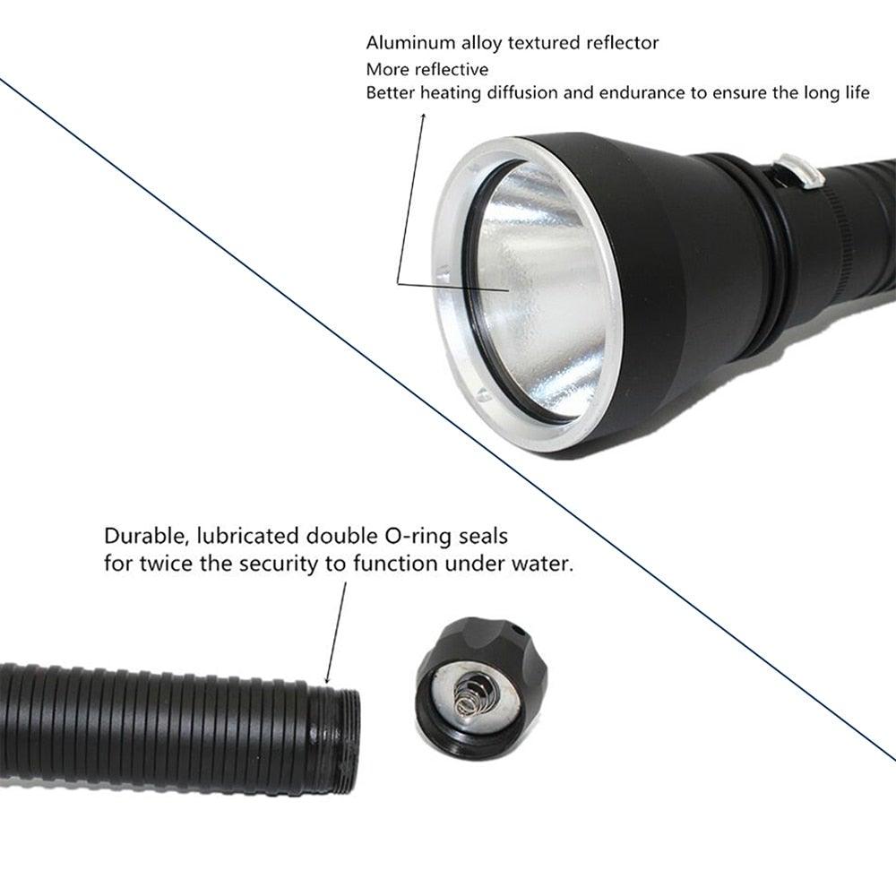 Powerful LED Rechargeable Dive Flashlight Cree Diving Flashlight Underwater Waterproof  High Lumen LED Scuba Diving  Torch Flashlight For Scuba Diving Underwater Torch