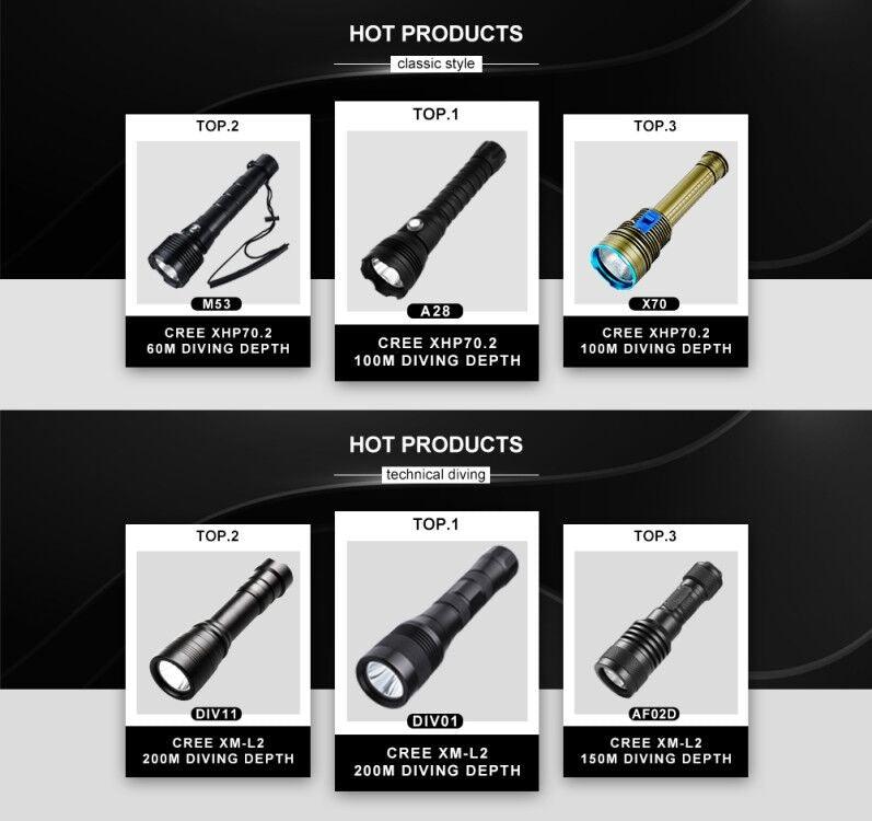 Powerful LED Rechargeable Dive Flashlight Cree Diving Flashlight Underwater Waterproof  High Lumen LED Scuba Diving  Torch Flashlight For Scuba Diving Underwater Torch