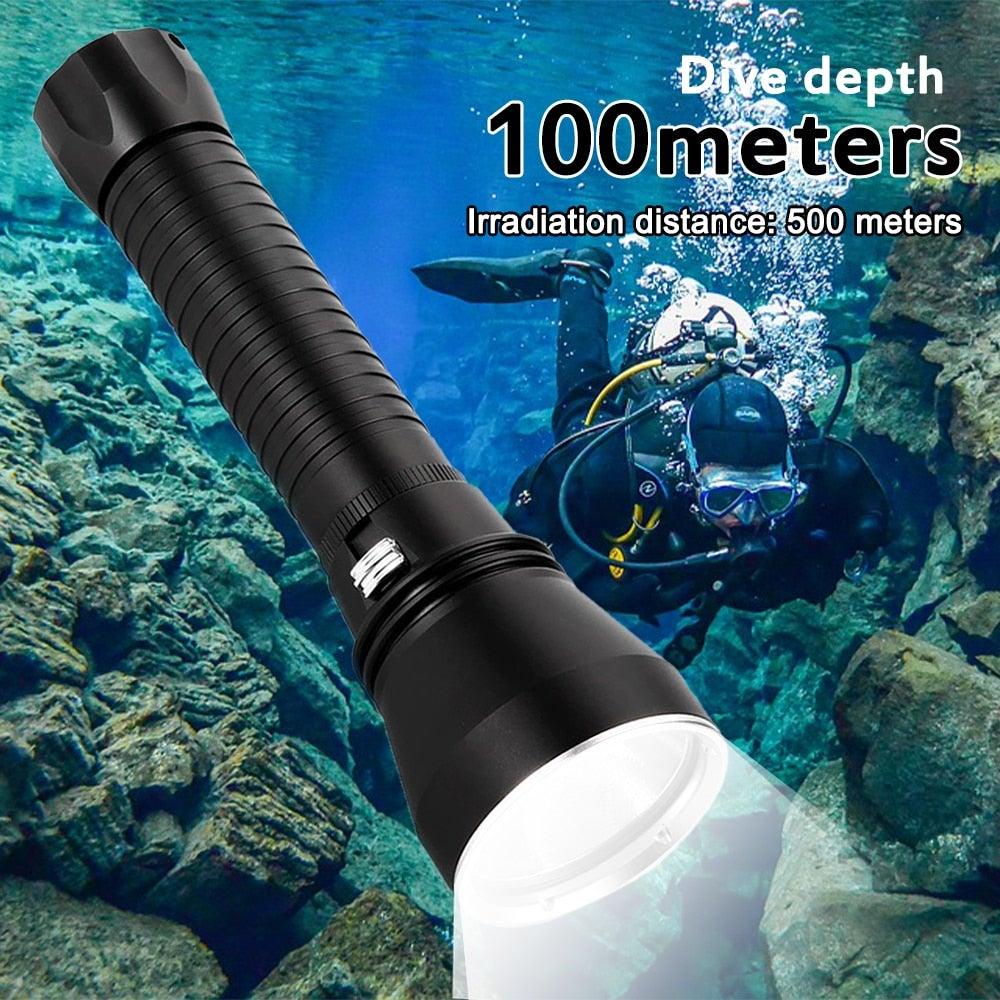 Powerful LED Rechargeable Dive Flashlight Cree Diving Flashlight Underwater Waterproof  High Lumen LED Scuba Diving  Torch Flashlight For Scuba Diving Underwater Torch
