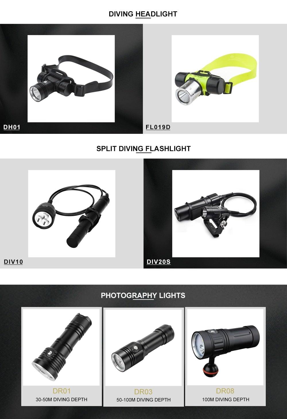 Powerful LED Rechargeable Dive Flashlight Cree Diving Flashlight Underwater Waterproof  High Lumen LED Scuba Diving  Torch Flashlight For Scuba Diving Underwater Torch
