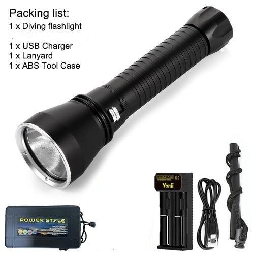 Powerful LED Rechargeable Dive Flashlight Cree Diving Flashlight Underwater Waterproof  High Lumen LED Scuba Diving  Torch Flashlight For Scuba Diving Underwater Torch