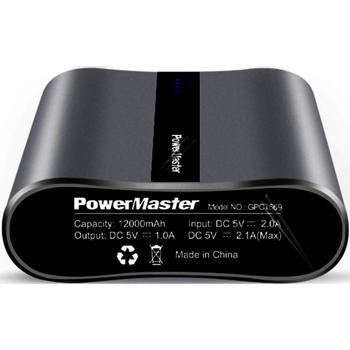 Powermaster 12000mAh Portable Charger with Dual USB Ports 3.1A Output