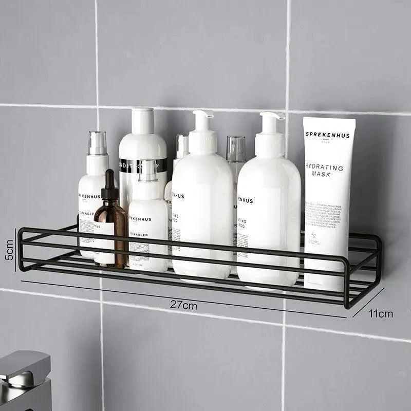 Premium Quality Bathroom Kitchen Punch Corner Frame Shower Shelf Wrought Iron Shampoo Storage Rack Holder with Suction Cup Bathroom Accessories