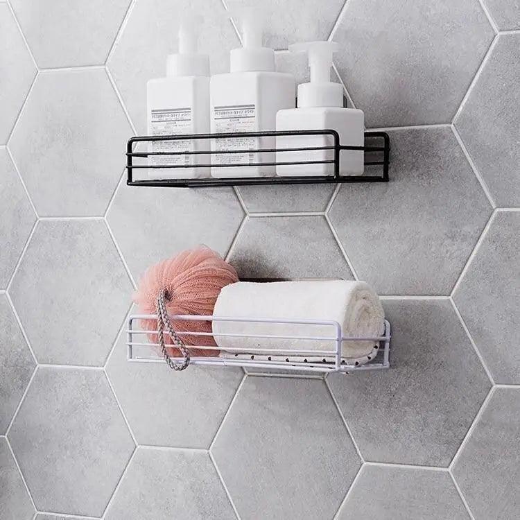 Premium Quality Bathroom Kitchen Punch Corner Frame Shower Shelf Wrought Iron Shampoo Storage Rack Holder with Suction Cup Bathroom Accessories