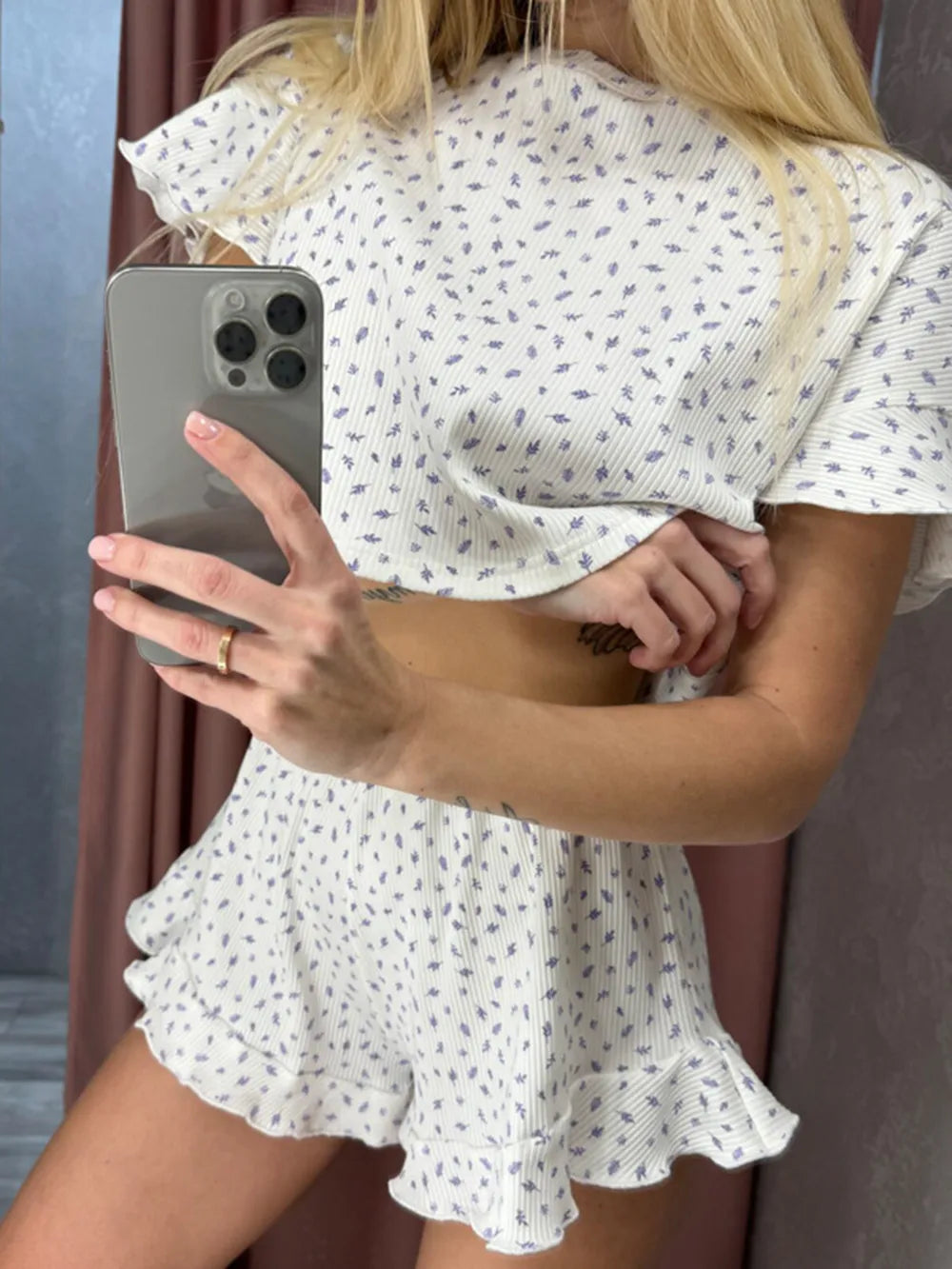 Printed Round Neck Top and Shorts Set