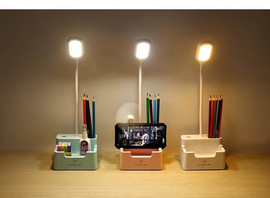 Rechargeable Led Table Lamp With Fan Touch Dimmable Desk Lamp Eye protection Reading Light For Kid With Phone Hoder Pen Holder Decorative Table Lamp Cute Study Lamps for Bedroom Décor