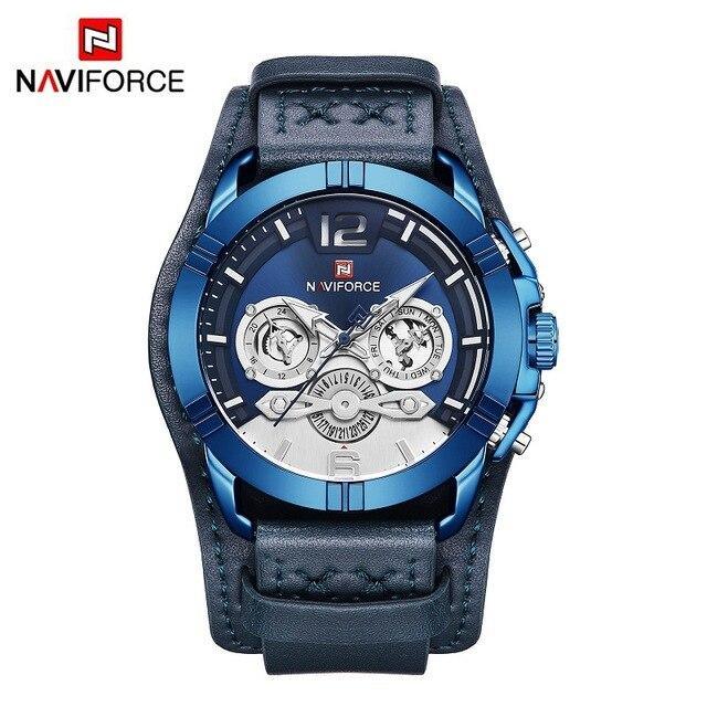 Men's Leather Waterproof Watch With Chronometers And Fluorescent Hands Excellent Design Perfect Gift