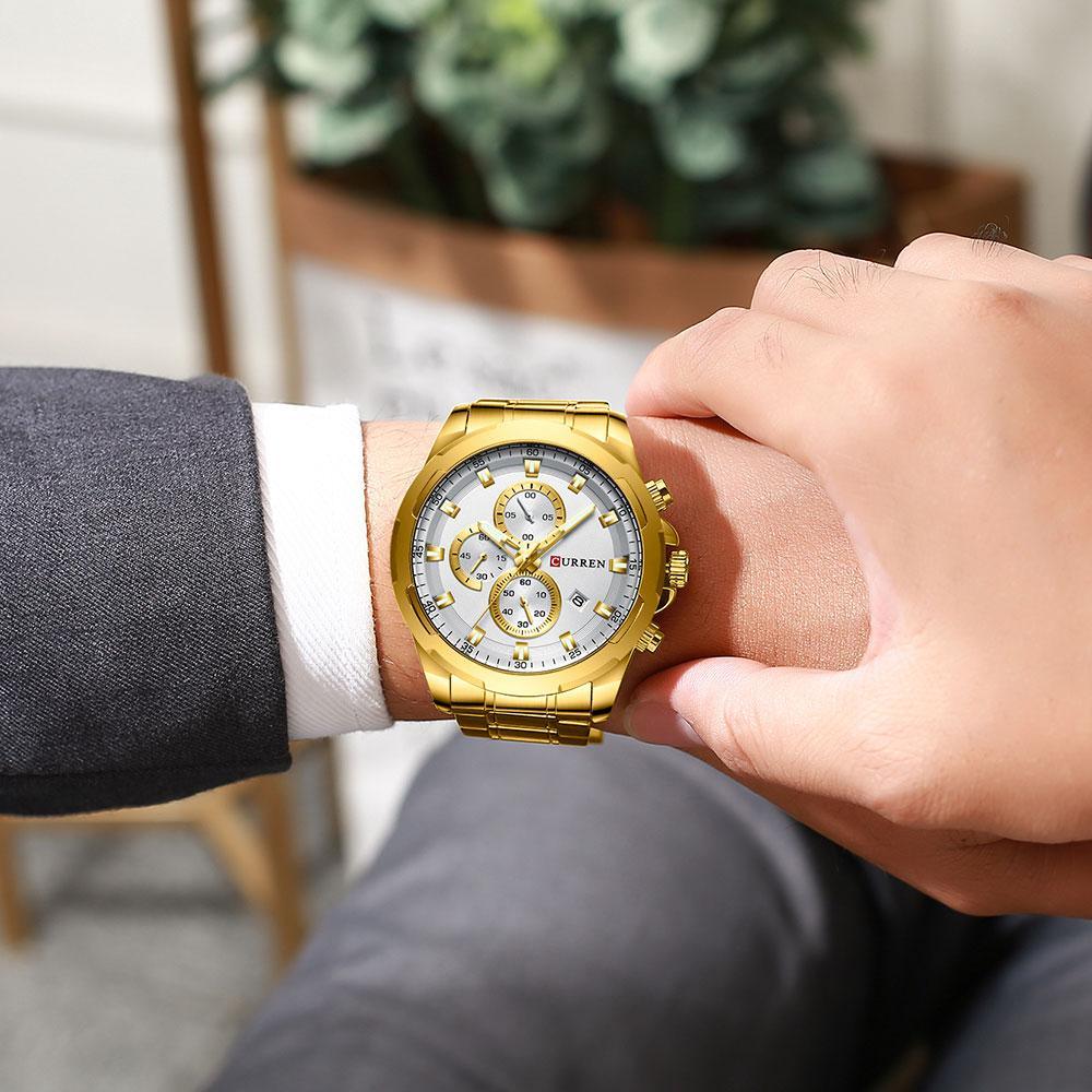 Men's  Water Resistant Watch With Chronometers Day View Unique Design Perfect Gift