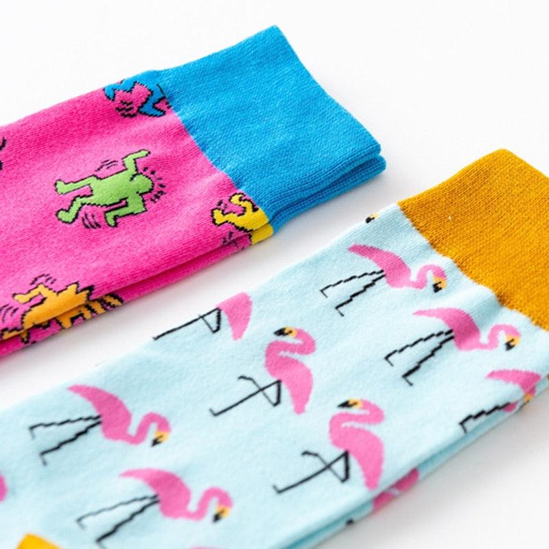 New Fashion Pure Soft Cotton Cartoon Animals Casual Socks Loving Heart Flamingo Women Cute Funny Short Ankle Socks For Men And Women