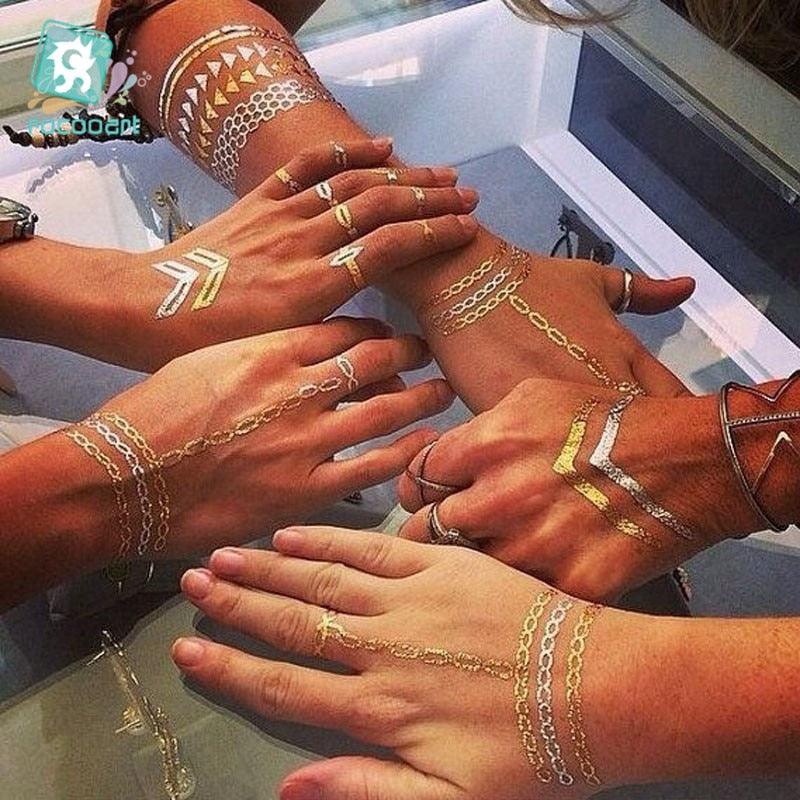 Luxury Metallic Temporary Tattoo Gold Silver Flower Sticker Long Lasting Gold Design For Womens