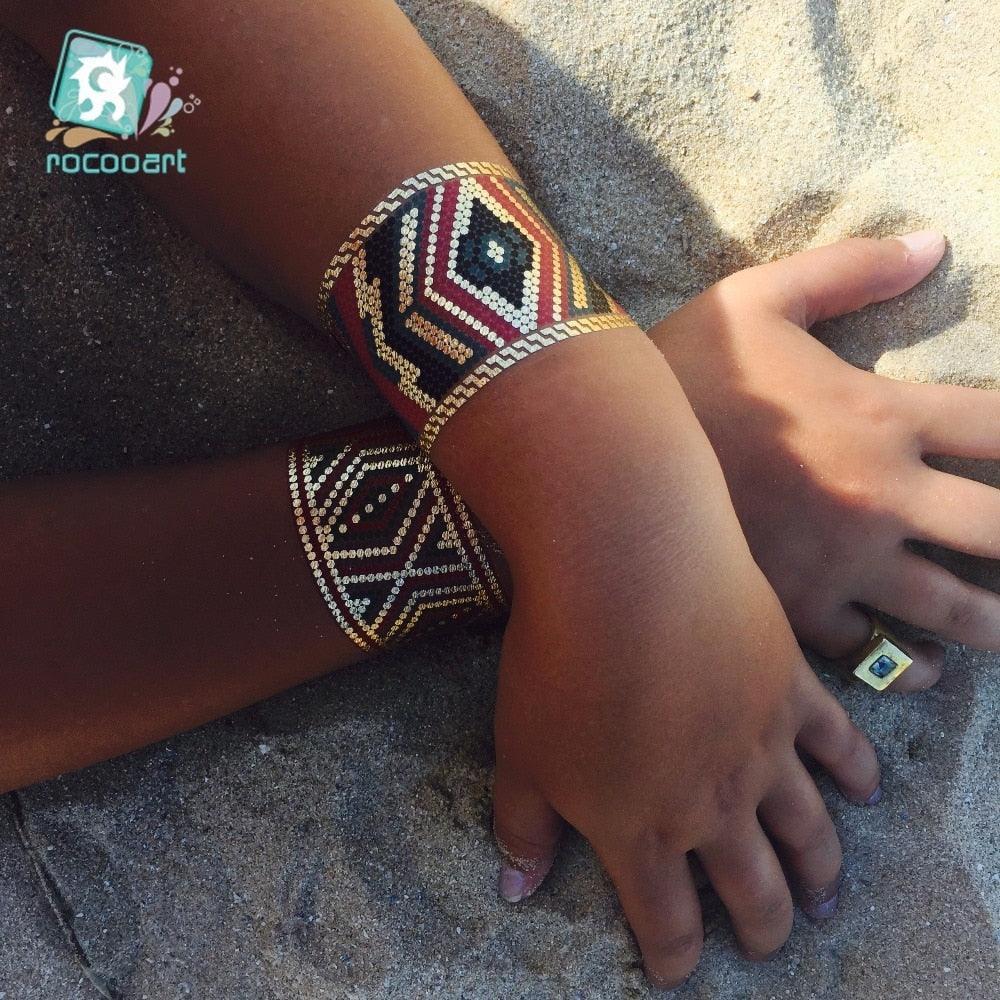 Luxury Metallic Temporary Tattoo Gold Silver Flower Sticker Long Lasting Gold Design For Womens