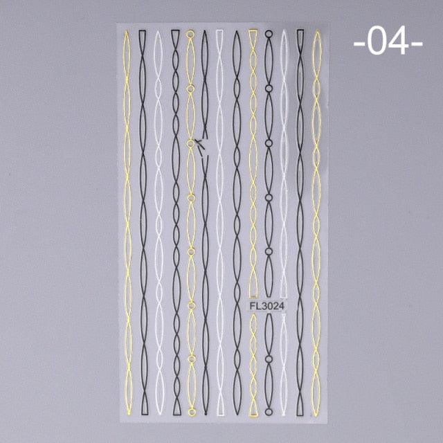 Nail Strip Stickers Black Gold Rose Gold Silver Metal Strip Tape Nail Art Adhesive Foil Tips Nail Sticker Decals Metallic Curve Strip Line Nail Decal Self-Adhesive 3D Wave Design Decoration for Women Girls Tape Nail Art Stickers Decal Decoration