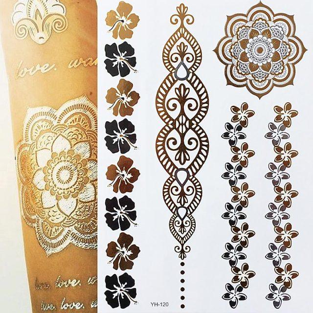 Body Tattoo Art Painting Stickers Glitter Gold Silver Temporary Waterproof Nontoxic Long Lasting Tattoos