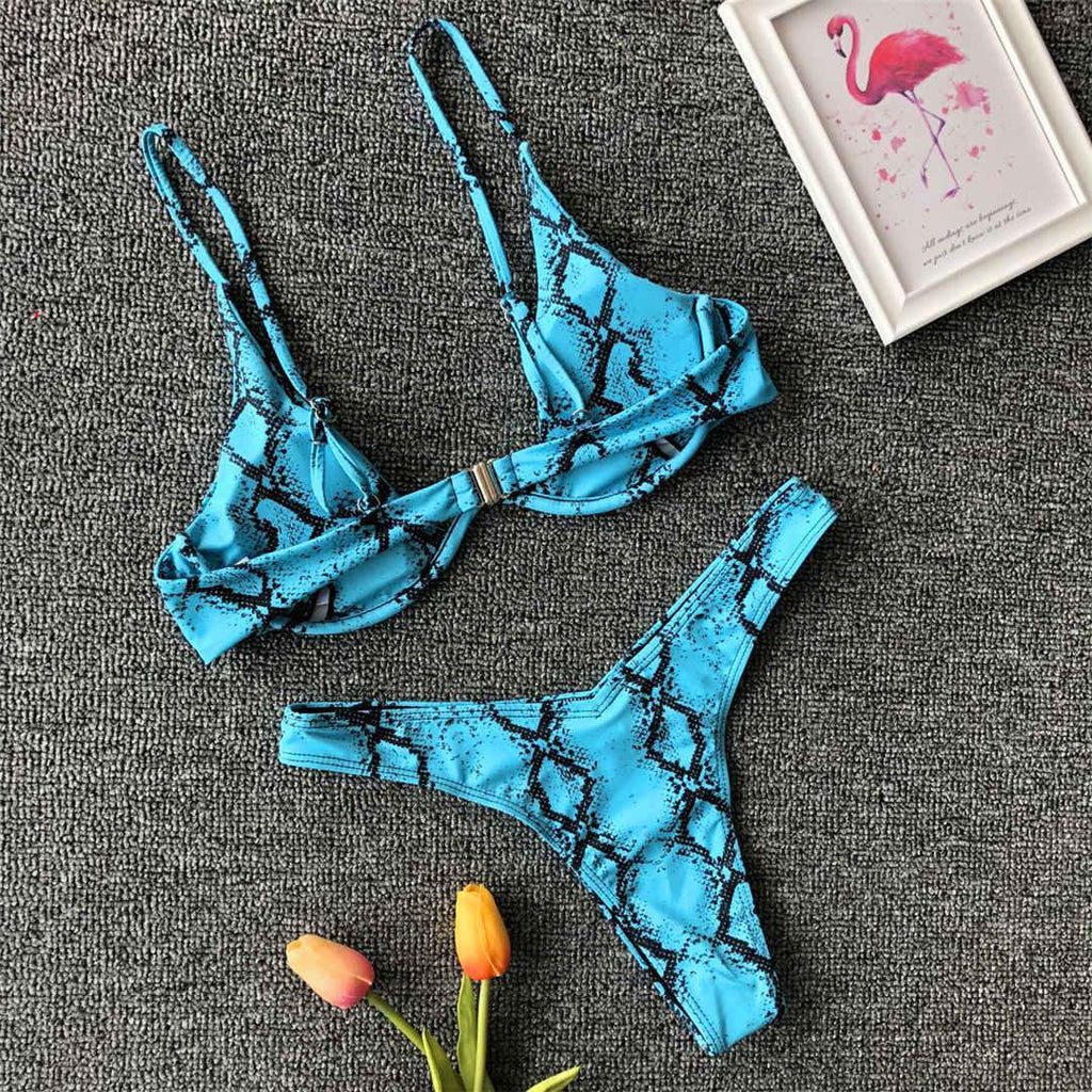 Underwired Bikini Female Swimsuit Women Swimwear Two-Piece V Shape Wire Bikini Set Bather Bathing Suit Women Micro Bikini Set Shiny Metallic 2 Piece Swimsuit Push Up Underwire Swimwear Bathing Suit