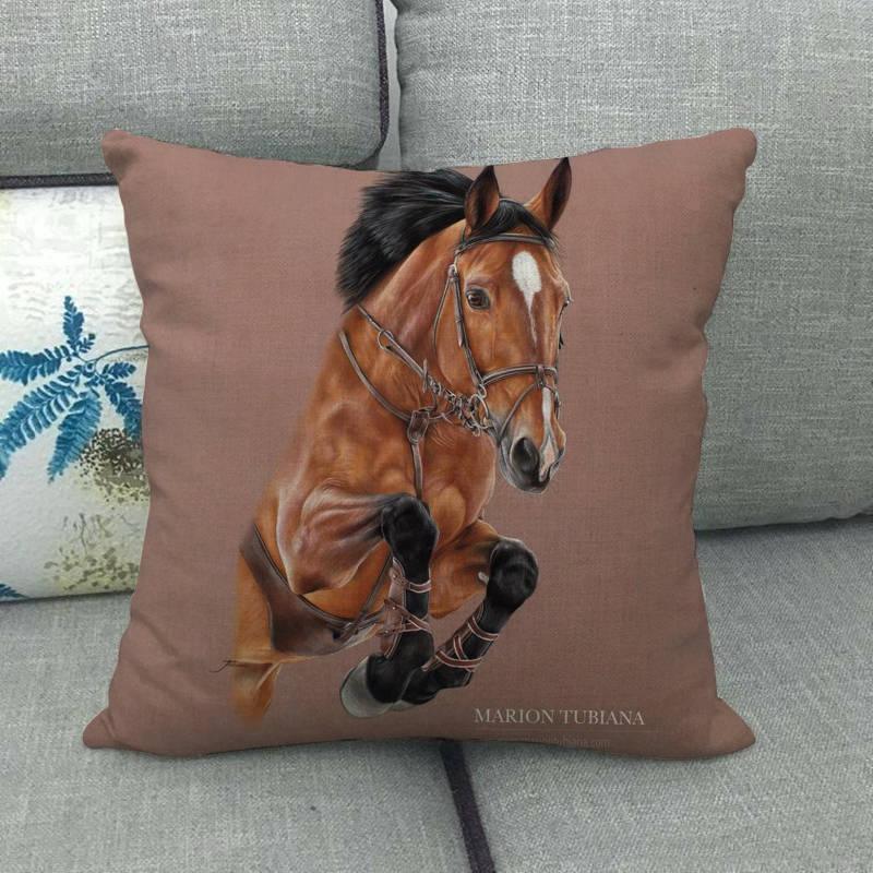 New Animal Pattern Pillow Cover Simple Wind Pillow Set Art Home Decorative Throw Pillow Cover Horse Cotton Linen Cushion for Couch Sofa Bedroom Livingroom Kitchen Car Restoring Ancient Ways Horse Head Decorative Cushion Covers 45x45CM