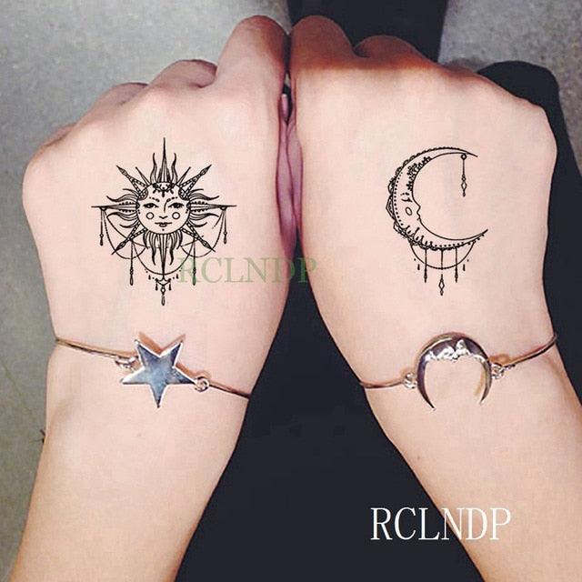 Elegant Black Waterproof Temporary Tattoo Stickers Moon Hill Modern Body Art Stickers Hand Foot High Quality For Womens