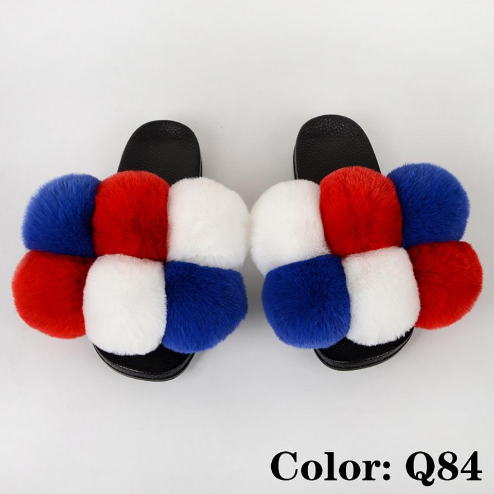 Summer Women Slippers Faux Fur Slides For Women Fluffy Slippers House Shoes Woman Slippers Open Toe Fuzzy Fur Slippers Girls Fluffy House Slides Outdoor Indoor Slippers