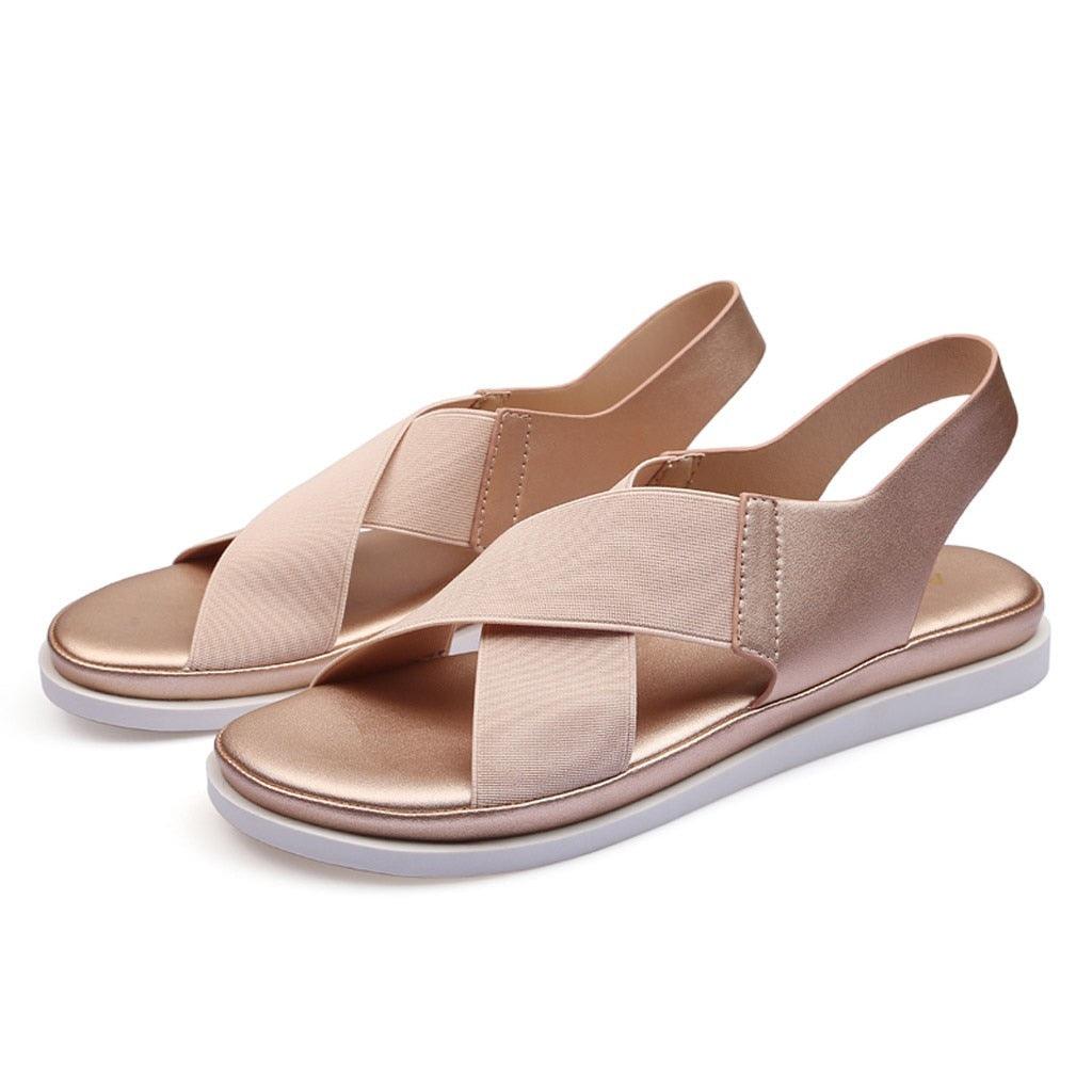 Summer Comfy Slip On Women Sandals Elastic Textile Sandals Casual Beach Shoes For Woman Classics Non-slip Lightweight Flat Sandals Fashion Sandals Ankle Strap Flat Sandals