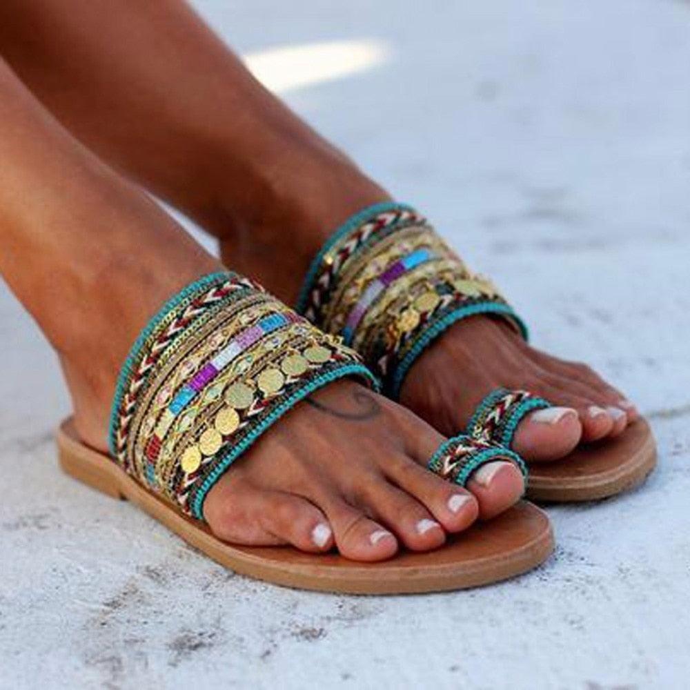 Women Sandals Flip-Flops Handmade Style Flip Flop Sandals Streetwear Fashion Shoes Women Flat Clip Toe Casual Floral Beach Flip Flop Comfy Shoes Summer Elegant Toe Ring Sandals