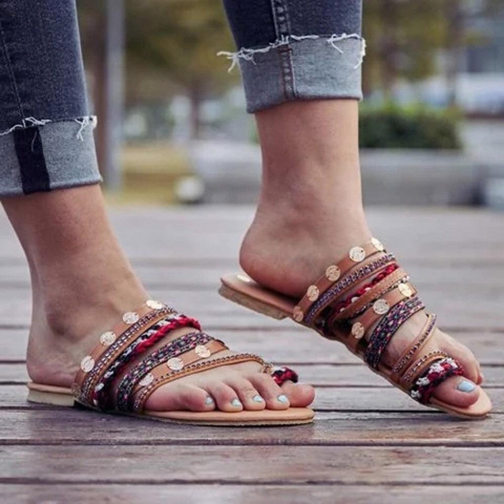 Women Sandals Flip-Flops Handmade Style Flip Flop Sandals Streetwear Fashion Shoes Women Flat Clip Toe Casual Floral Beach Flip Flop Comfy Shoes Summer Elegant Toe Ring Sandals