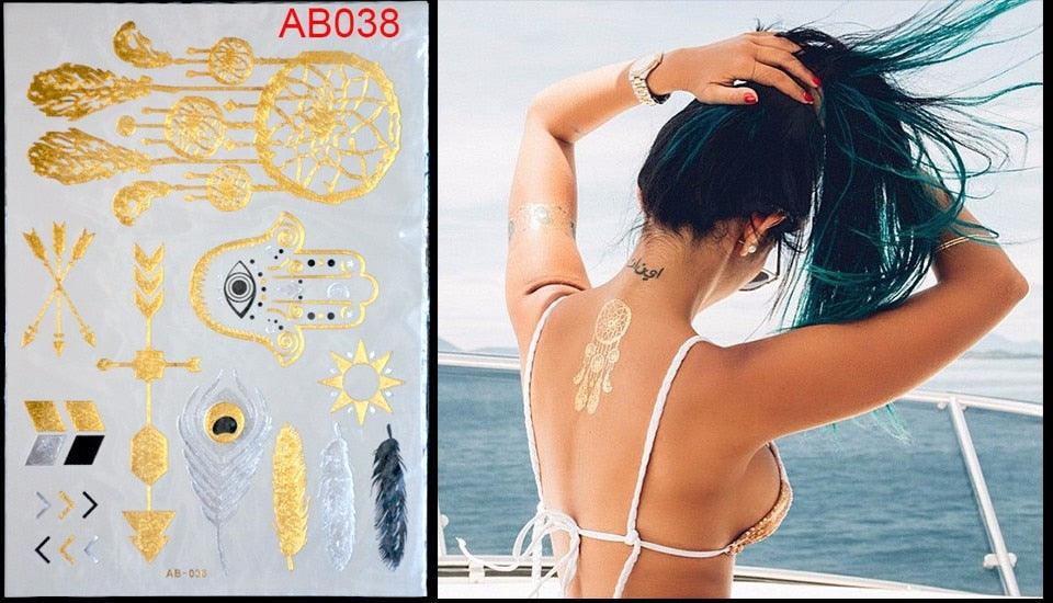 Body Tattoo Art Painting Stickers Glitter Gold Silver Temporary Waterproof Nontoxic Long Lasting Tattoos