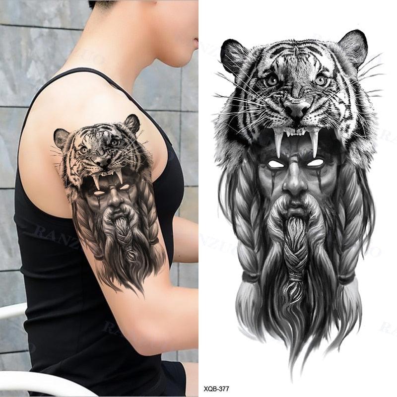 Big Tiger Lion Waterproof Temporary Sticker Tattoo Arm Legs Fake Tattoo Stickers For Adults Realistic Luxury Design For Mens Womens