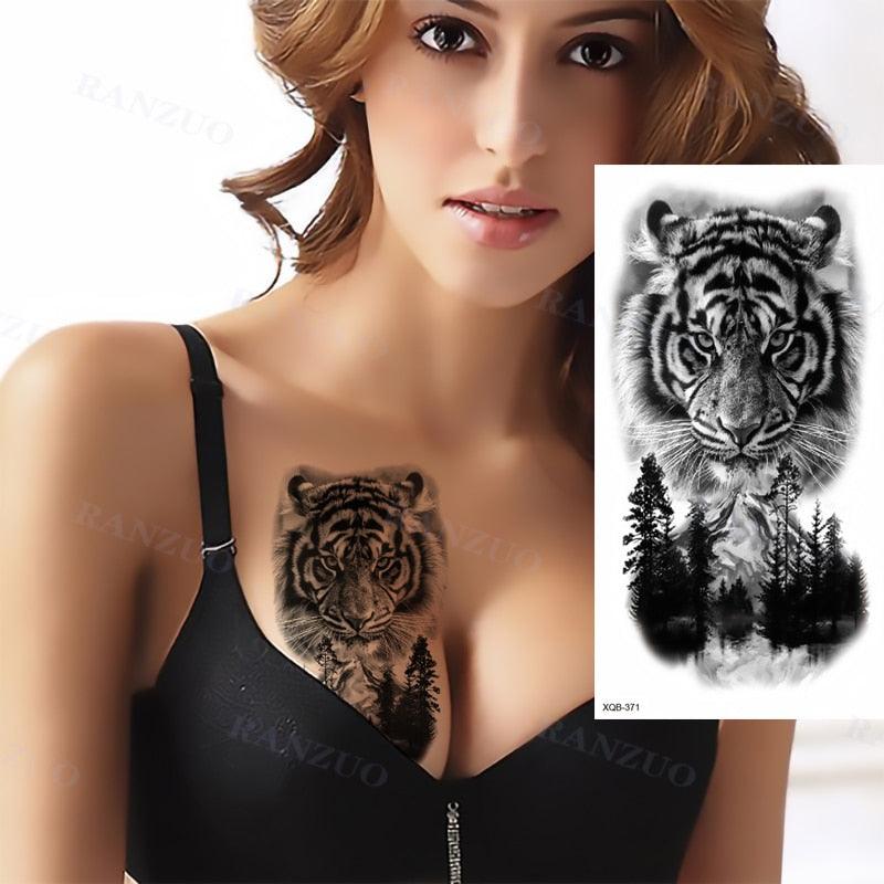 Big Tiger Lion Waterproof Temporary Sticker Tattoo Arm Legs Fake Tattoo Stickers For Adults Realistic Luxury Design For Mens Womens