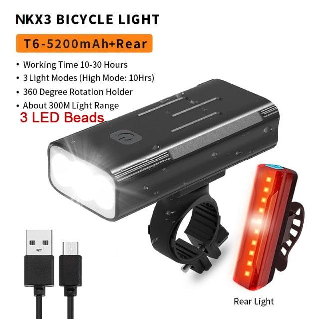 Bike Light Rainproof USB Rechargeable LED Bicycle Light Super Bright Flashlight Rechargeable Bicycle Light Bicycle Front Headlight LED Bike Headlight 3 Light Mode Fits All Bicycles Mountain Road