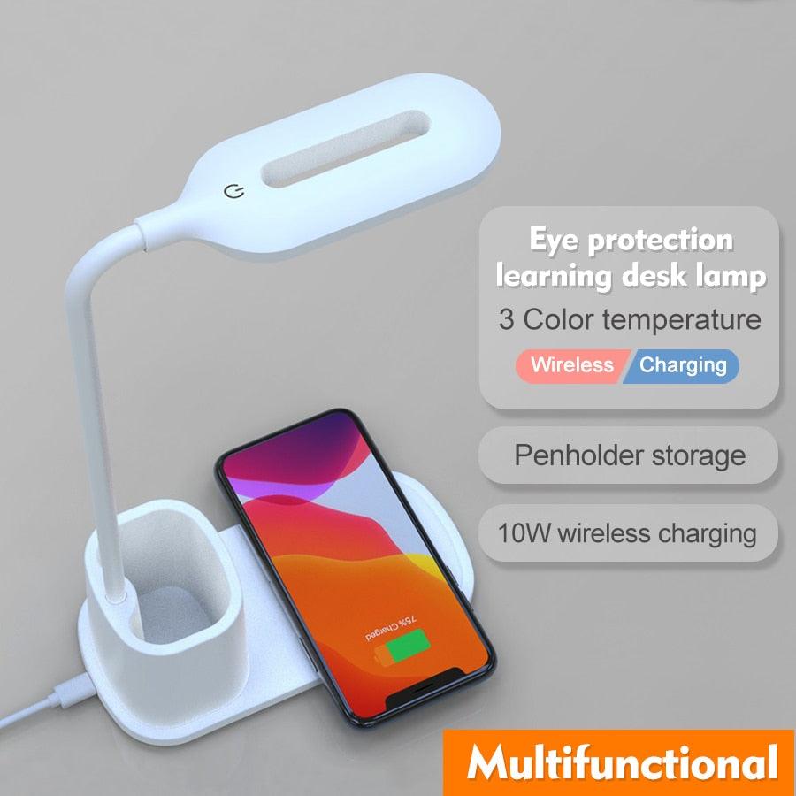 Touch Dimmable LED Desk Lamp 10W Wireless Charging/USB  Charging Table Light for Children Kids Reading Study Bedside Bedroom Decorative Table Lamp Cute Study Lamps for Bedroom Décor
