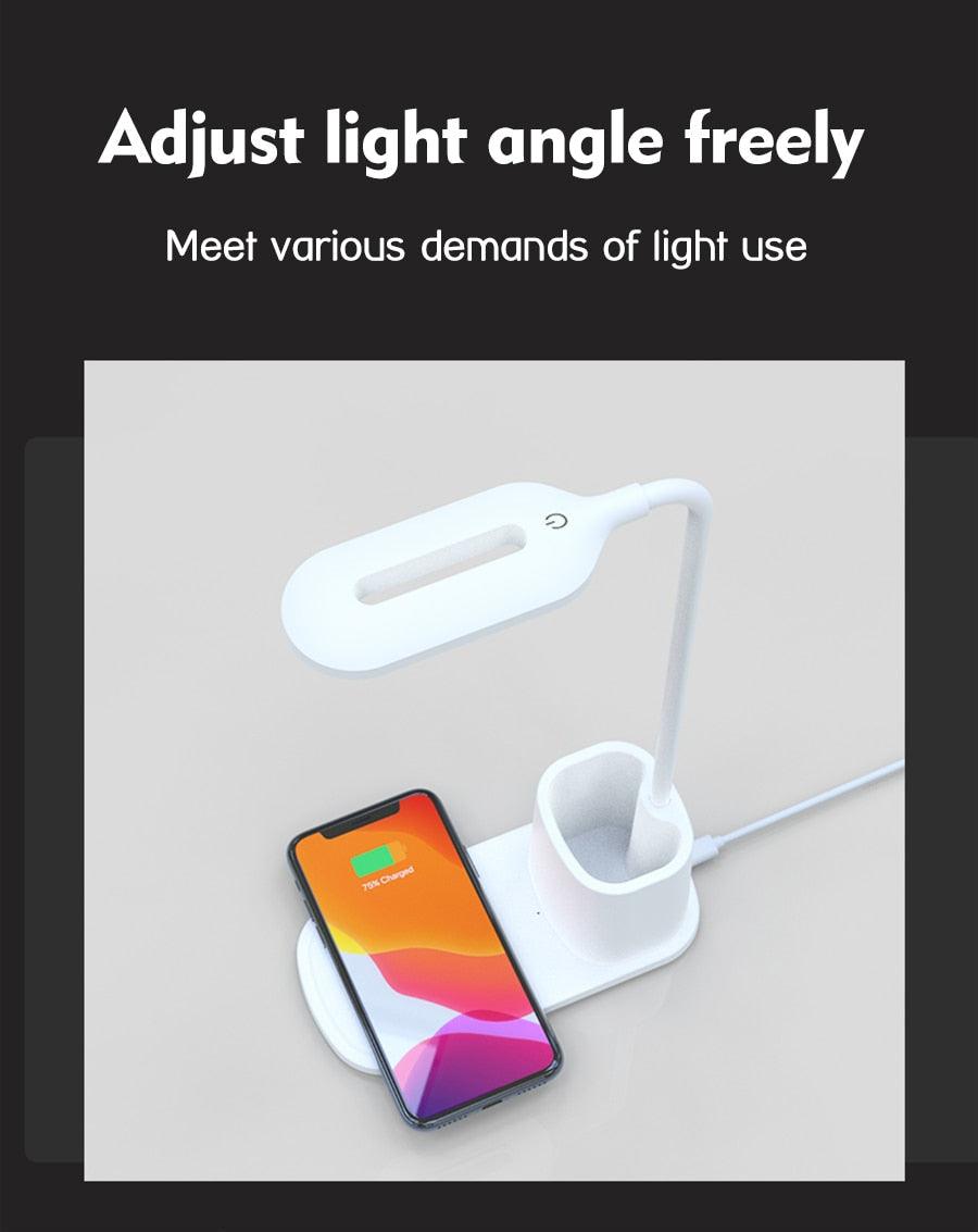 Touch Dimmable LED Desk Lamp 10W Wireless Charging/USB  Charging Table Light for Children Kids Reading Study Bedside Bedroom Decorative Table Lamp Cute Study Lamps for Bedroom Décor