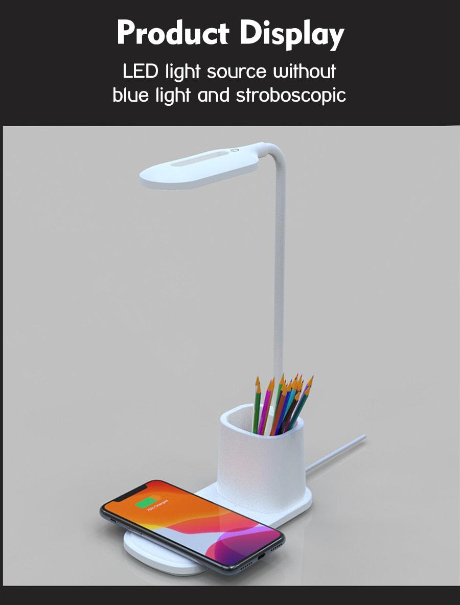 Touch Dimmable LED Desk Lamp 10W Wireless Charging/USB  Charging Table Light for Children Kids Reading Study Bedside Bedroom Decorative Table Lamp Cute Study Lamps for Bedroom Décor