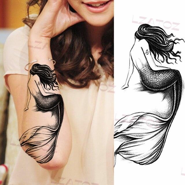 Realistic Sketches Black Flowers Temporary Waterproof Flower Tattoos Modern Body Arm Drawing For Womens