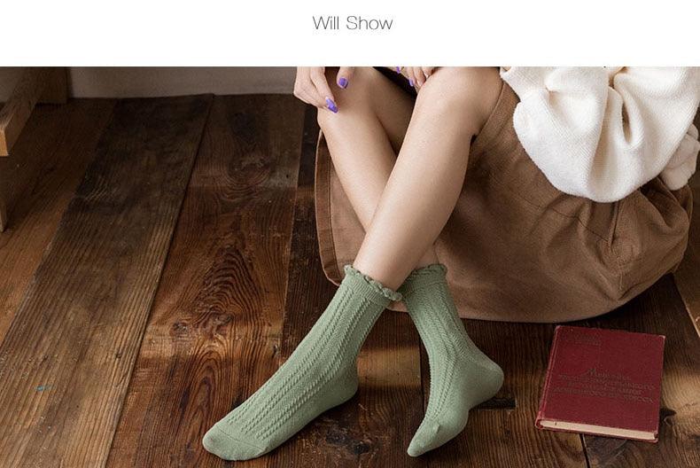 Ruffle Frilly Socks Kawaii Cotton Socks Cute Women Solid Color Warm Winter Running Cycling Climbing Unisex socks For Men And Women