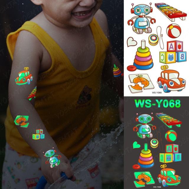 Luxury Luminous Tattoo Stickers Unicorn Stars Temporary Waterproof Luminous Fake Tattoos Stickers Dinosaur Butterfly For Children